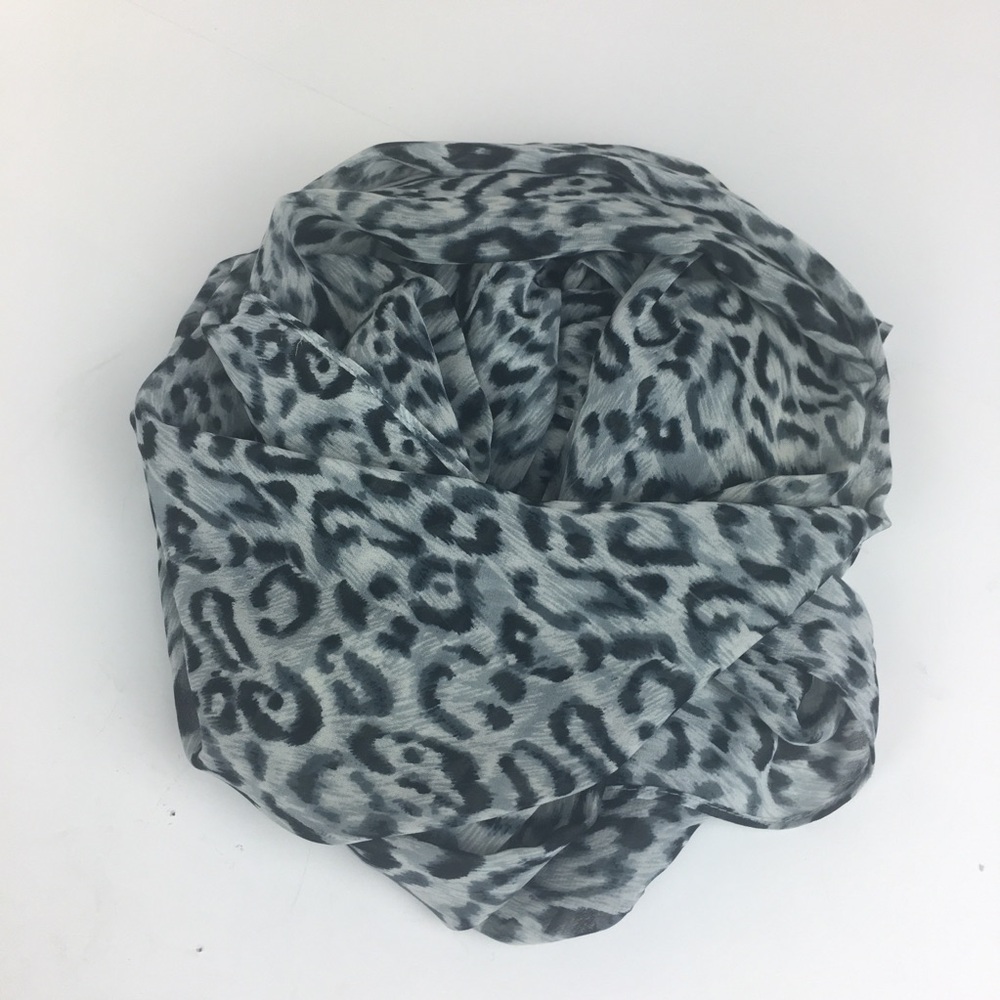 Leopard Print Scarf Black Multi Semi Sheer Hair Wrap Sash Belt 13x52” Boho